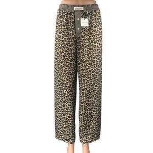 NEW Hand Over Women's Tan Black Leopard Animal Print Wide Leg Trousers Pants 8